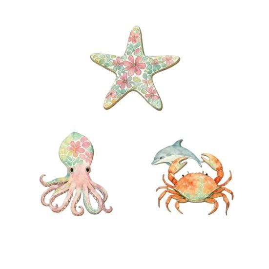 3 Pcs Wooden Beach Wall Decor Vintage Nautical Coastal Starfish