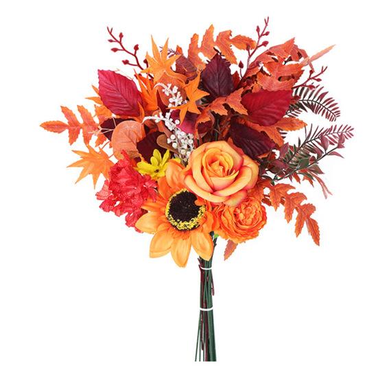 Fall Artificial Flower Bouquet Realistic Fake Silk Sunflower Halloween Thanksgiving Harvest Festival Indoor