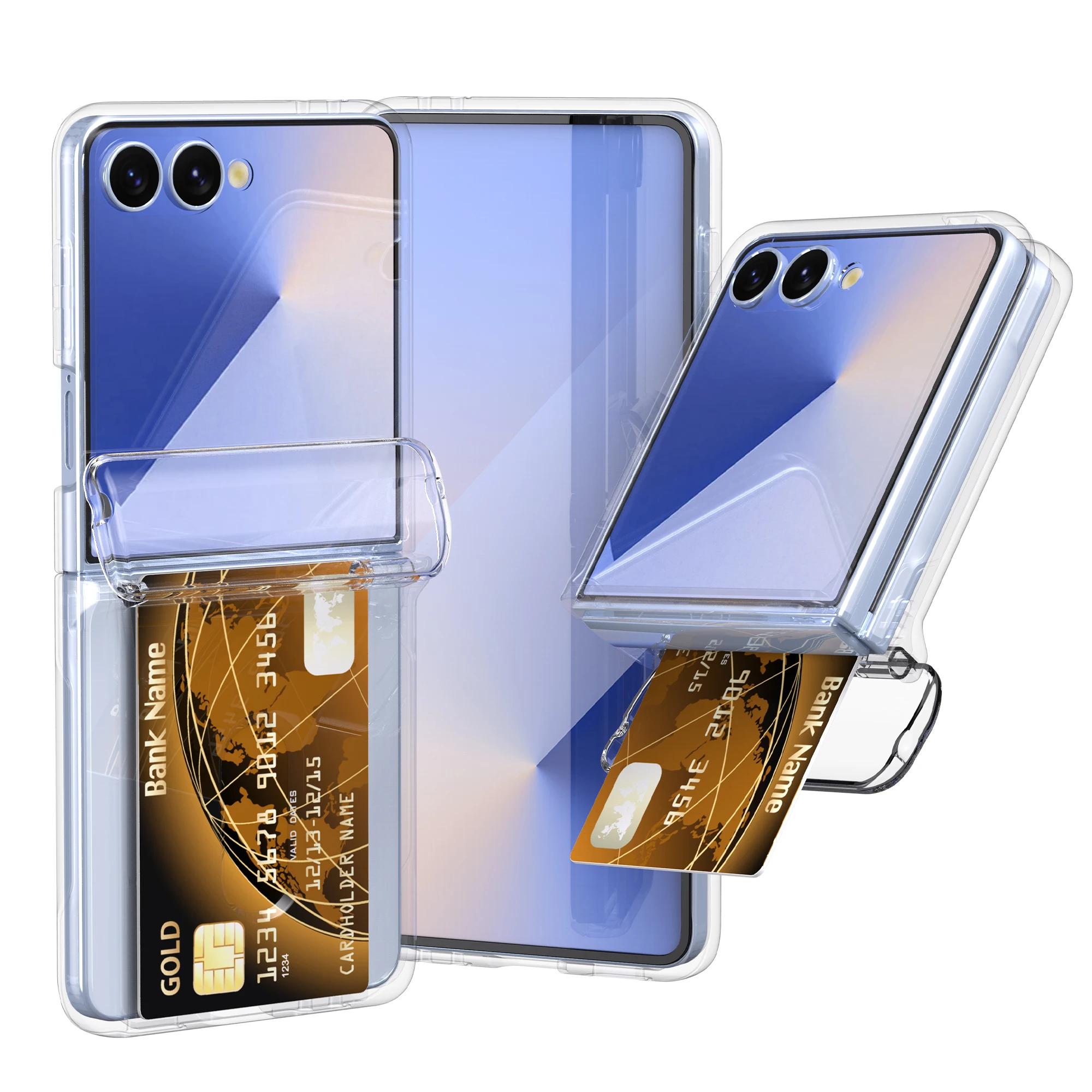 

Card Holder Skin Feel Hard Shell Phone Case for Samsung Galaxy Z Flip 7 6 5 Flip7 5G Hinge Protection Kickstand Protective Cover Galaxy Z Flip5 чистий
