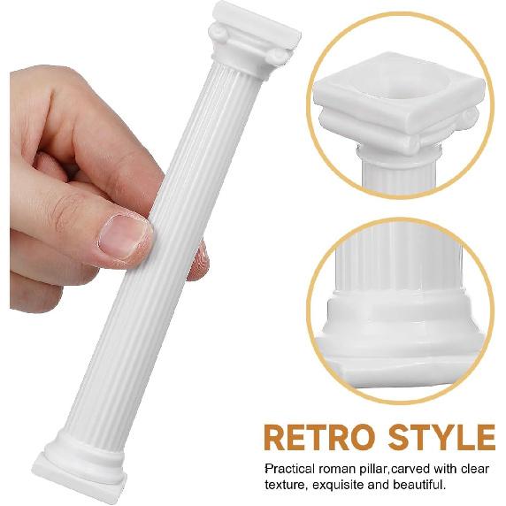 UPKOCH 8PCS Roman Column Pillars - Plastic Tiered Support Rods for Wedding & Birthday Cakes, 6.7" White Decorative Columns with Square Base