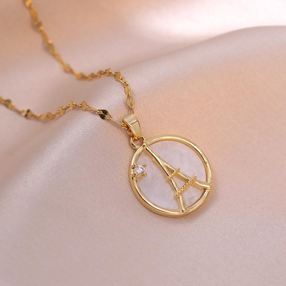 1 Stück Eiffelturm Anhänger Kupfer Halskette Stilvolle Titanstahl Schlüsselbein Kette Geschenk Damen Mädchen Elegantes Zubehör