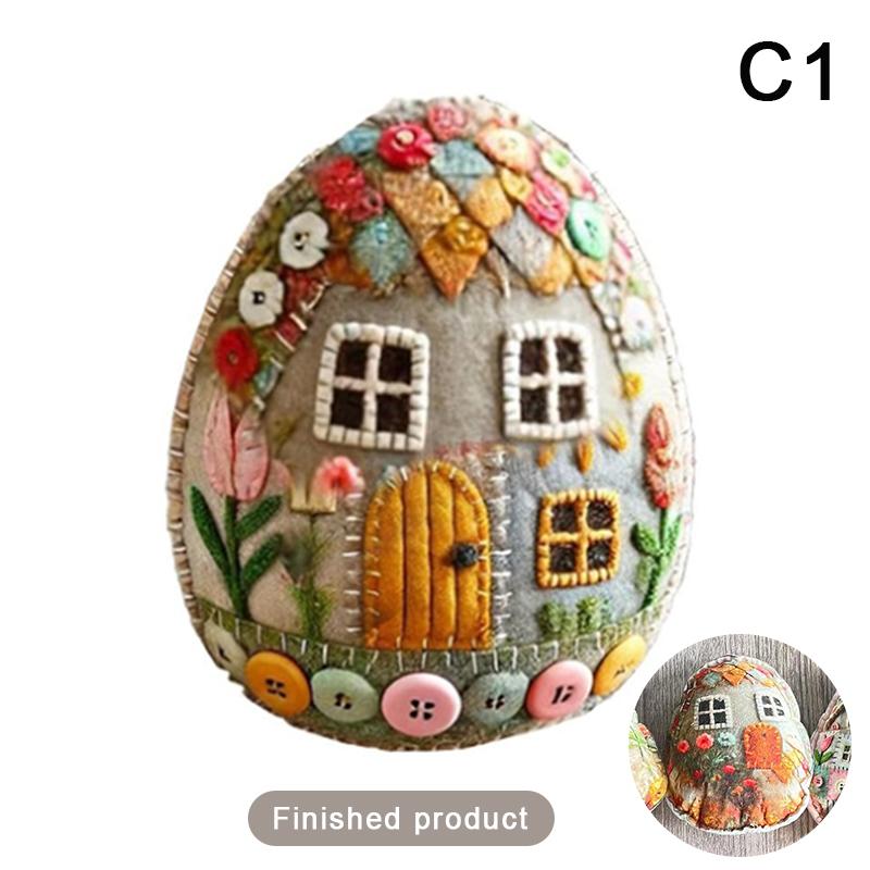

Patchwork Felt Egg House Diy Kit Easter Decor Basket Filler Embroidered Felt Easter Eggs Kit Material Package Easter Decoration