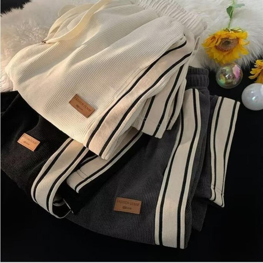 Trendy Corduroy Men's Pants Loose-fit Casual Style American Vintage Fleece-lined Sweatpants Autumn Season
