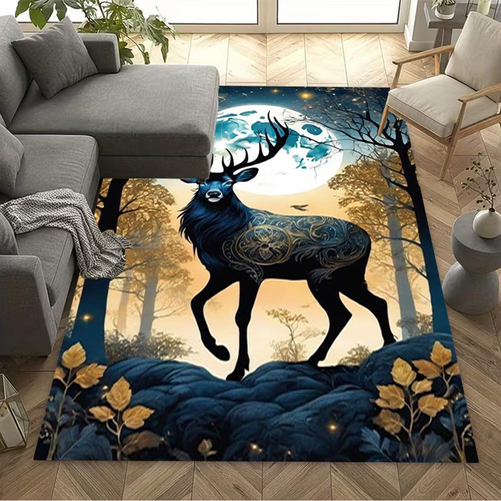 Floral Deer Rug Home Carpet Non Slip Office Decor Gift Living Room Bedroom