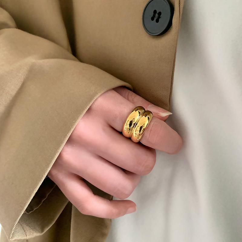 Wide-sided Double-layer Circle Ring, Titanium Steel Plating, Non-fading Retro Ring, Women's Fashion Ins