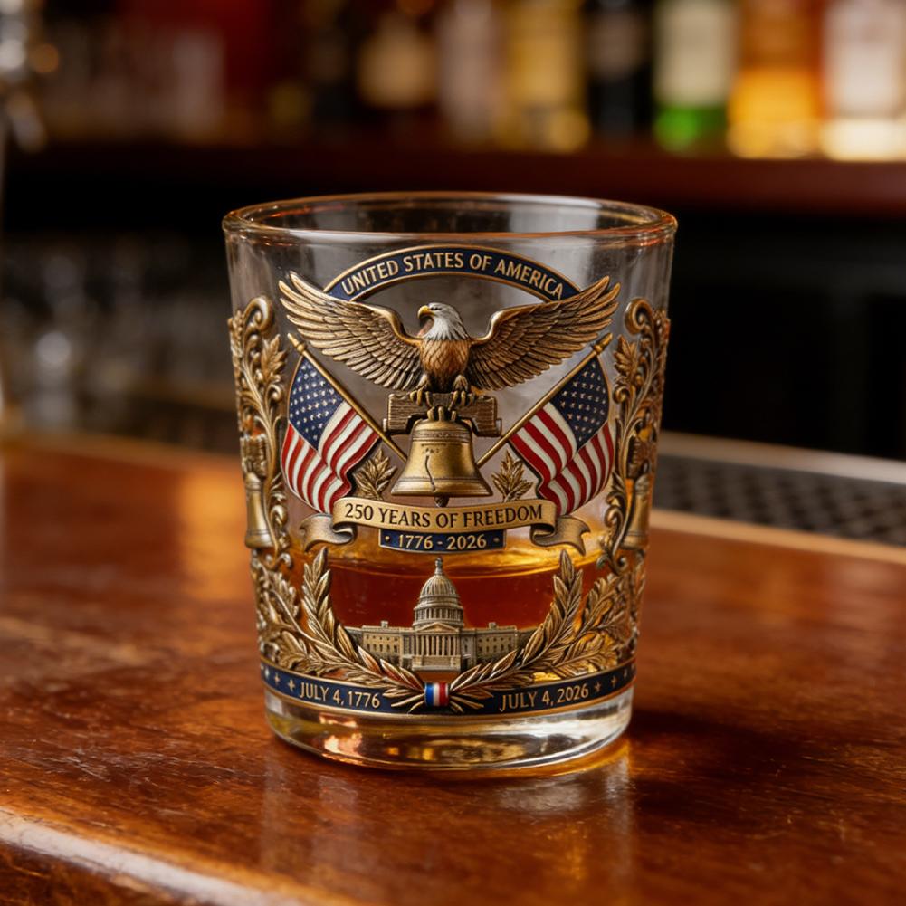 America 250 Years Anniversary Liquor Bottle Hand-blown Glassware America 250th Patriotic Eagle Cup Whiskey Glasses Rotating Cup