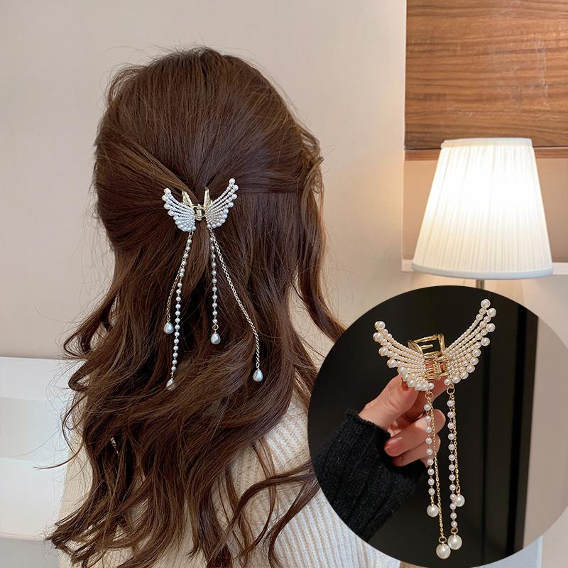 AWAYTR Rhinestone Metal Hair Claw Crab Clip For Women Girls Shiny Barrette Hairpin Crystal Pearl Hair Accessories Jewelry Gift