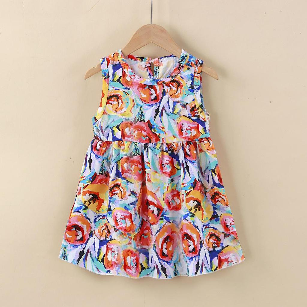 New Summer Sleeveless Princess Dress for Girls: Cotton & Rayon, Korean Style for Big and Middle Kids
