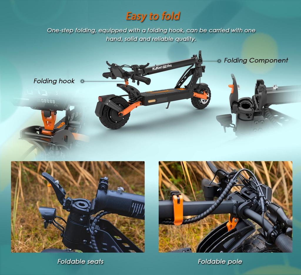 Faltbarer Elektroroller Kukirin G2 Pro (VMP), 500W Motor, 48V 15,6AH Akku, Höchstgeschwindigkeit 25 km/h, Reichweite 65 km, 9-Zoll-Reifen + 4 Geschenke