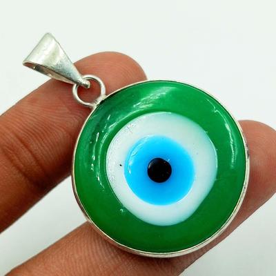 Evil Eye Gemstone 925 Sterling Silver Plated 1pcs Pendent Chris-r202