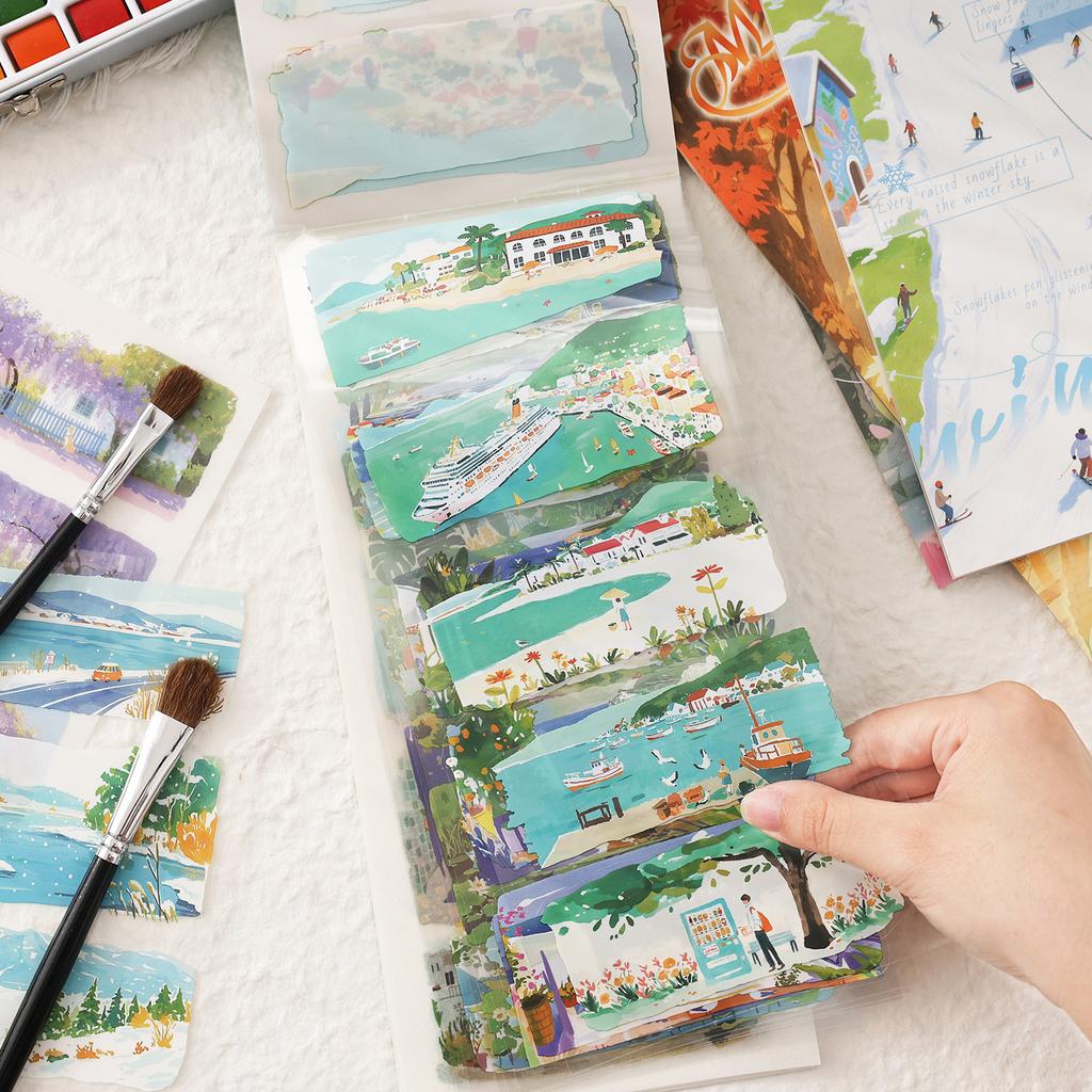20sheets Four Seasons Scenery Series Ins PET+Washi Dual Material Stickers Book Creative Collage DIY Scrapbook Aesthetic Stickers