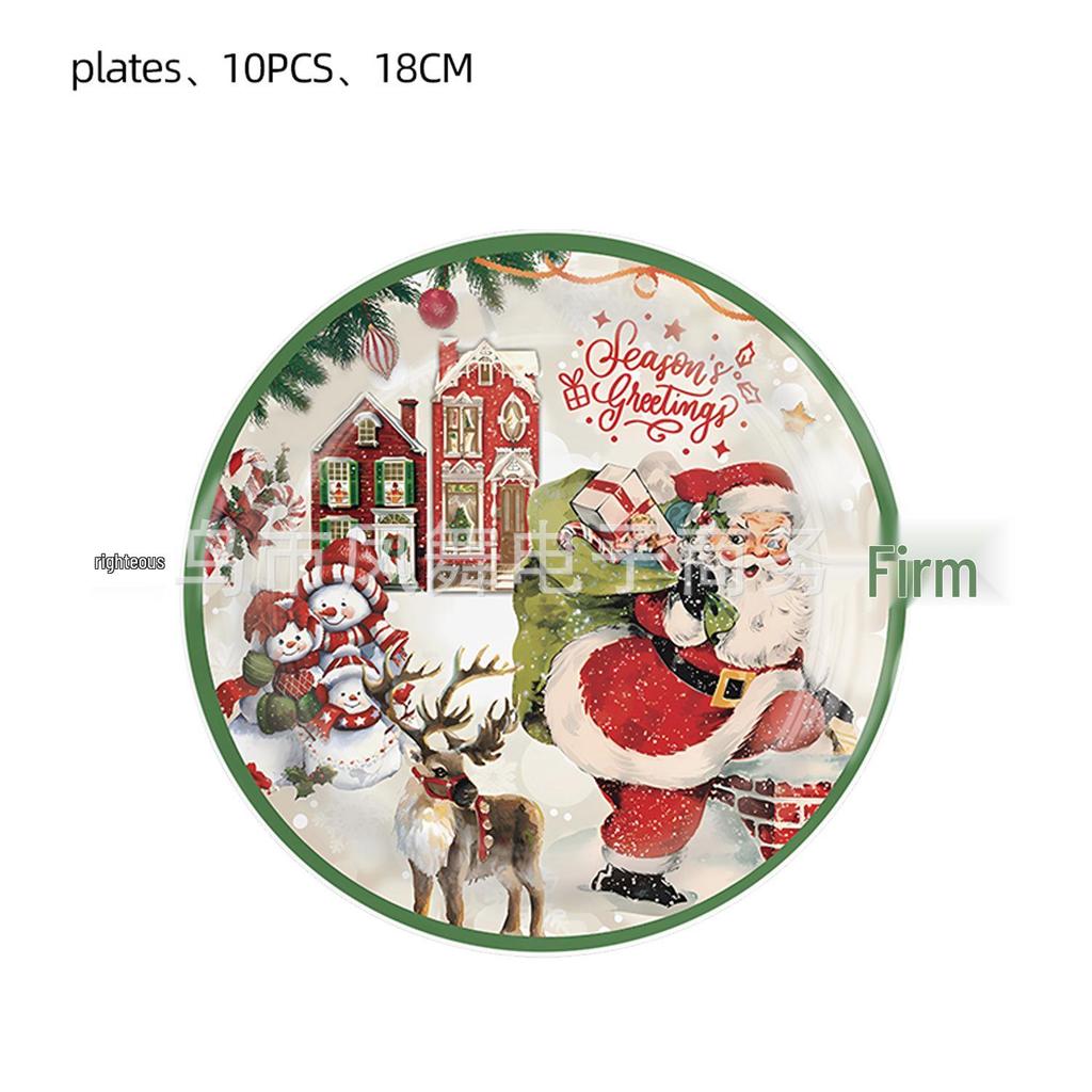 Retro Christmas Party Disposable Tableware and Decorations with Reindeer, Santa Claus, and Snowman Theme