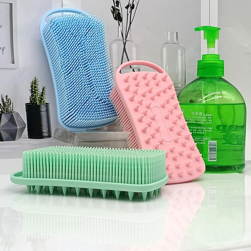 2 In 1 Silicone Shower Brush Scrubber Soft Scalp Massager Shampoo Brush Double-Sided Body Brush Foam Skin Clean Tool
