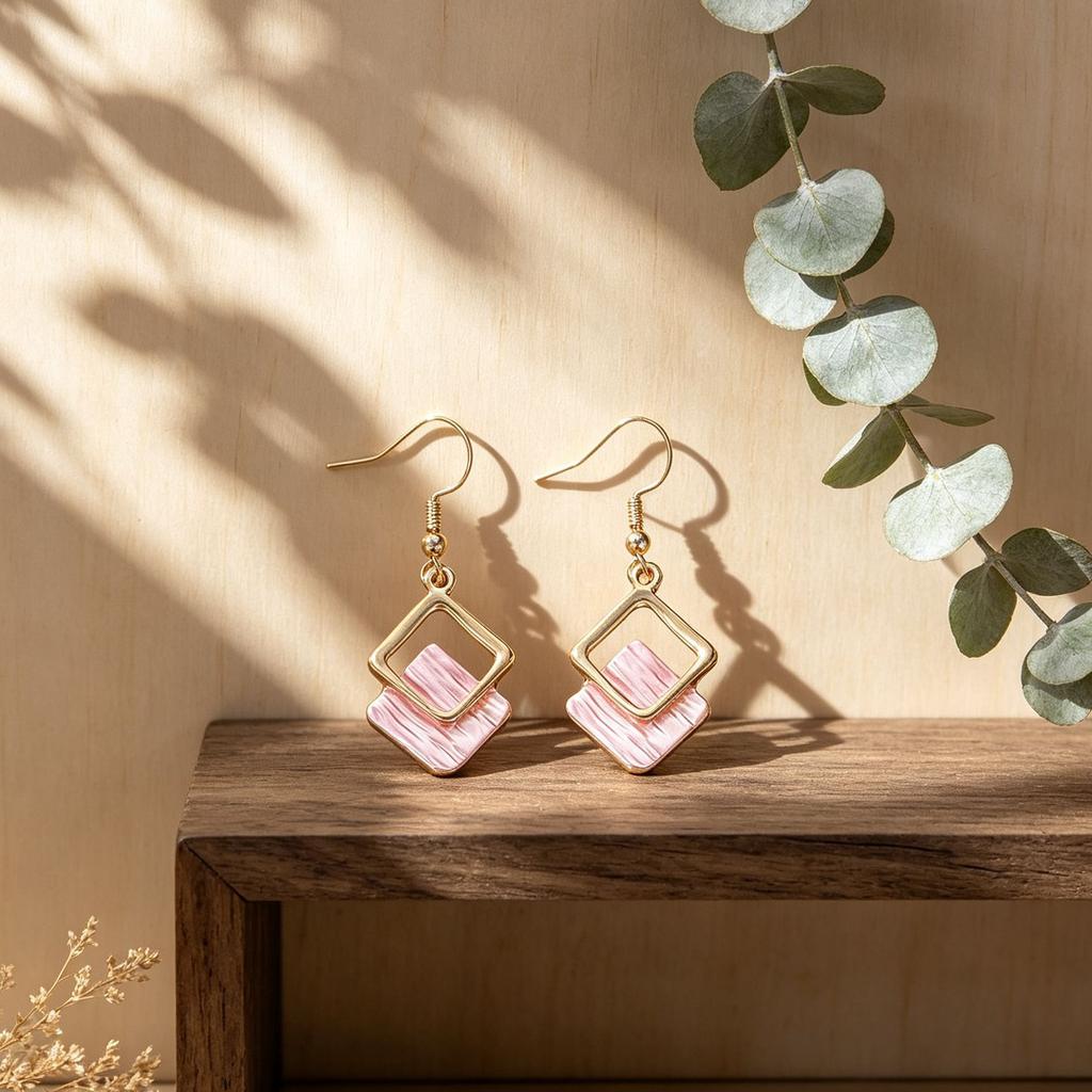 Explosive Rhombus Hollow Hand-painted Enamel Colored Earrings Metal Frame Line Texture Daily Versatile Personalized Earrings