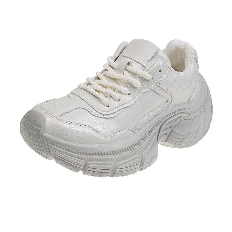 Freizeit-Sportschuhe Damen Paris Dad Dicksohlige Kleine Mann Höhenvergrößerung Europäischer Muffin Weiß Deutsche Trainings-Dad-Schuhe Damen