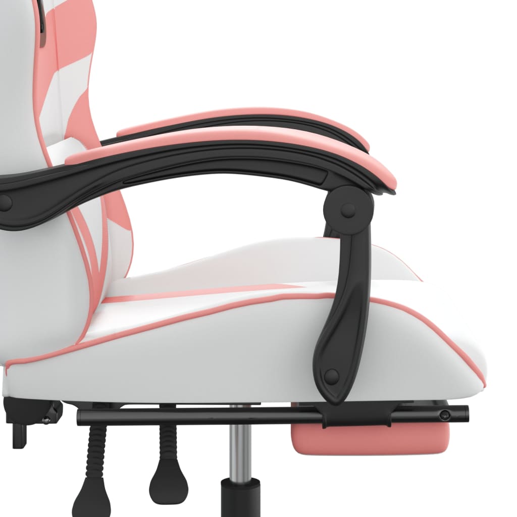 Gaming Chair with Footrest Swivel White & Pink PU Leather