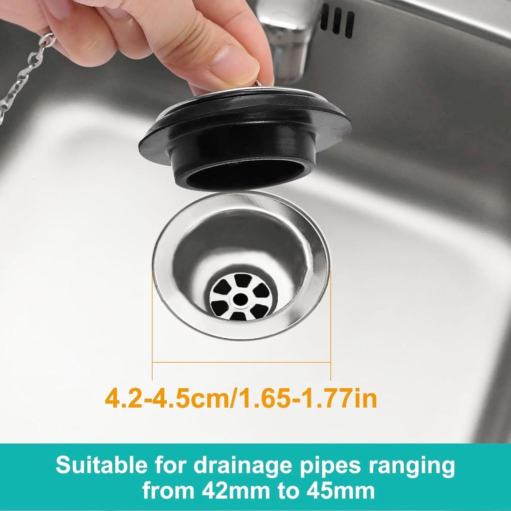 2 Pcs Universal Bath Plug with Stainless Steel Chain, Bath Plug Replacement, Bathroom Sink Plug Replacement,42 mm to 45 mm