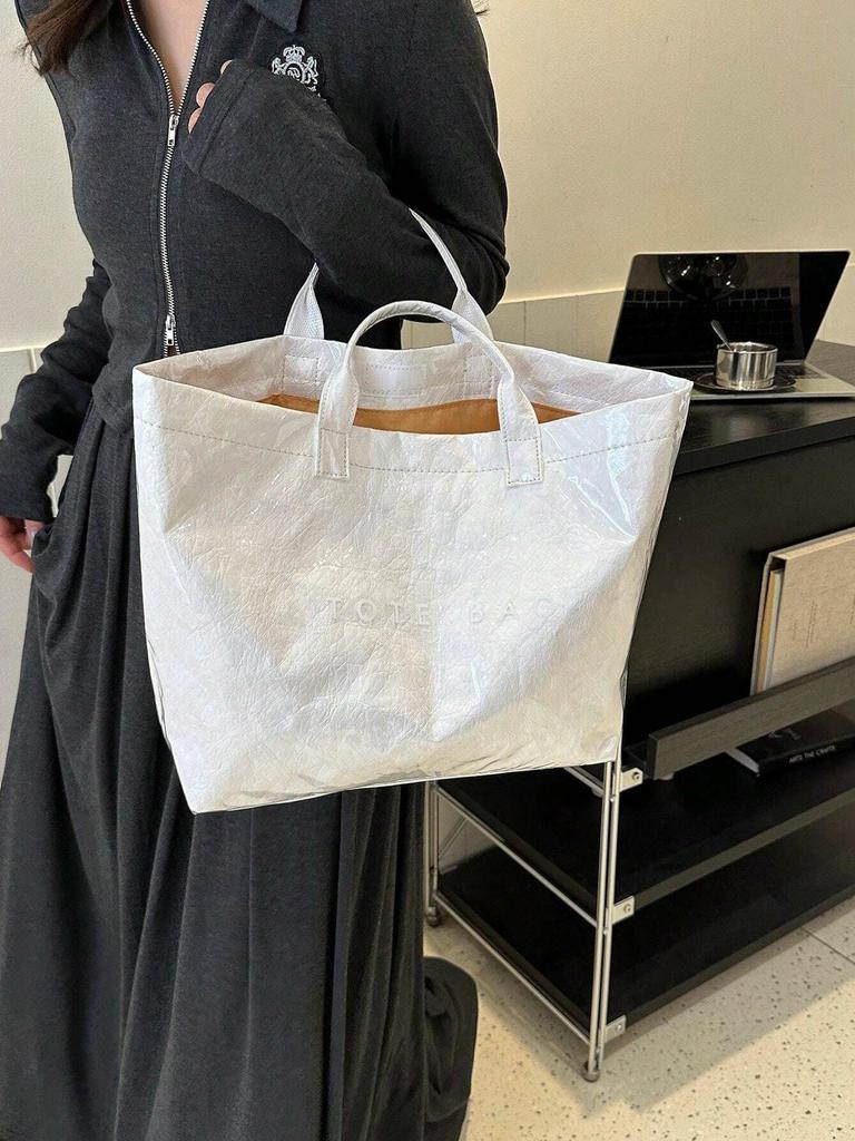 Neutral Style Retro Casual Street Tote Bag, Minimalist Crease High Quality Transparent PVC Waterproof Shopping bag-DH