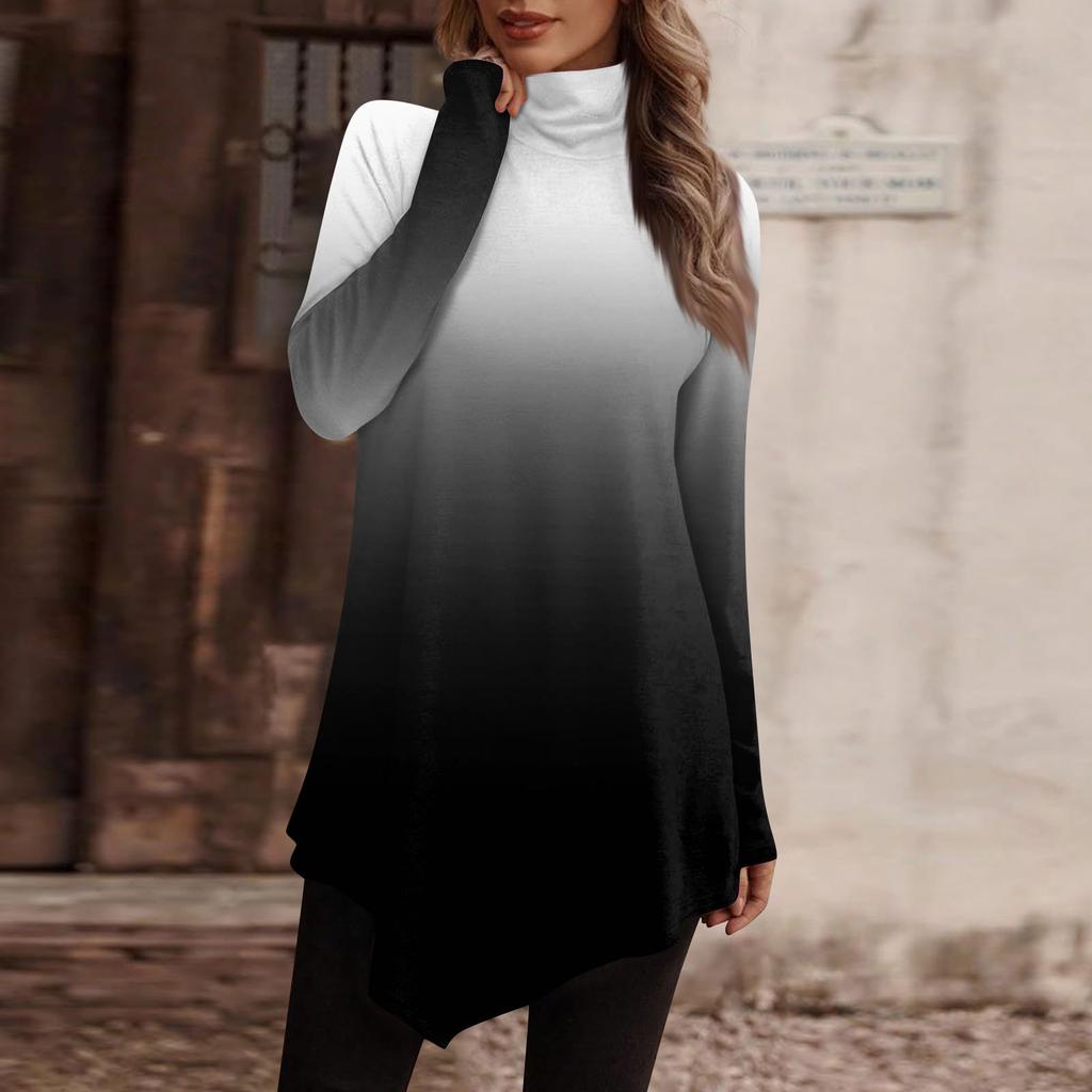 Women's Casual Everyday Tops Long Sleeve Turtleneck Fashion Print Shirt Tops T Shirt Pullover