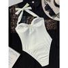 Vintage White Swimwear Women 2026 Hatler Metal Starfish Cut Out Pleate Backless One Piece Swimsuit Beach Bathing Suit Monokini