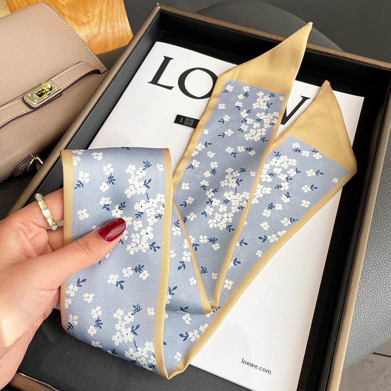 Langer, dünner Seidenschal für Damen, Haarband, Krawatte, Design-Print, Luxusmarke, Haarreifen-Accessoires, coole Mädchen-Schals, Sommer 2021