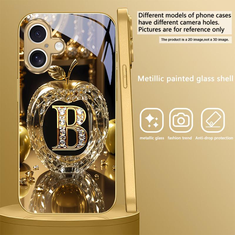 

Кристально-золотая буква A Для iPhone 17 Pro Max 16 16E 15 14 13 Plus 12 mini 11 15Pro 17 Air XR X 17ProMax Золотой стеклянный чехол для телефона iPhone 13 mini