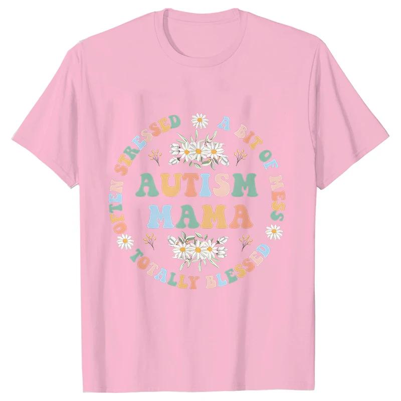 Women's Fashion T-shirt Autism Mama Printed Tshirts Fashion Casual Short-sleeved Tee Shirt Autism Awareness T Shirts for Women