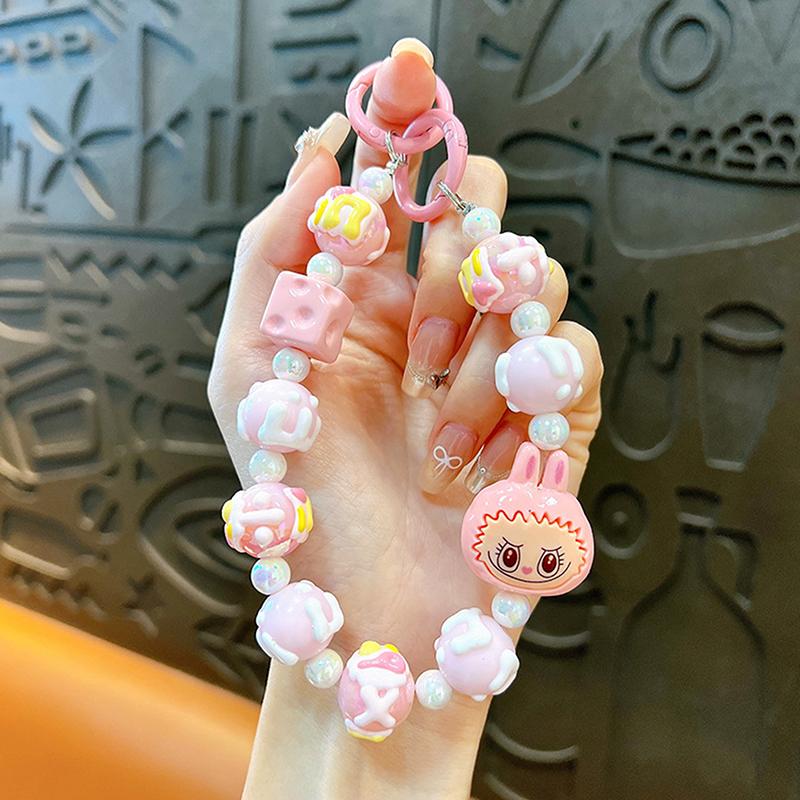 1Pc Backpack Accessories Labubu Phone Pendant Anime Beaded Phone Case Chain Keychain Camera Decoration Gift