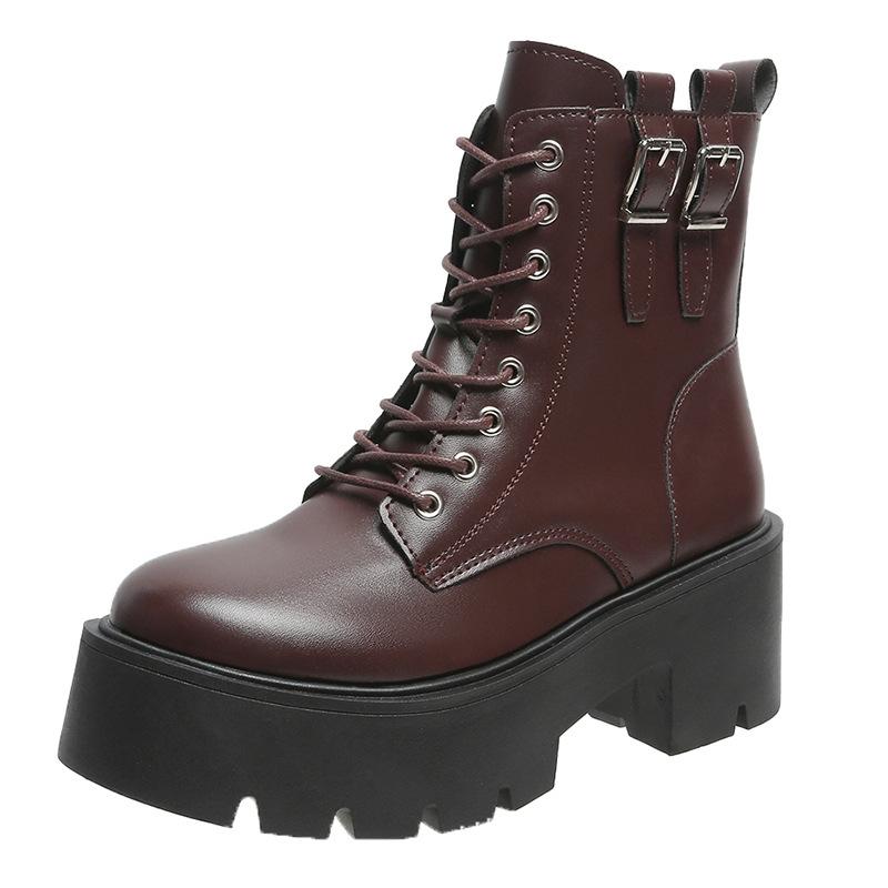 

Женские ботильоны на высоком каблуке, обувь на платформе, ботинки из искусственной кожи с боковой молнией, черные женские ботинки на массивном каблуке, мотоциклетные ботинки для женщин 40 темно-коричневого