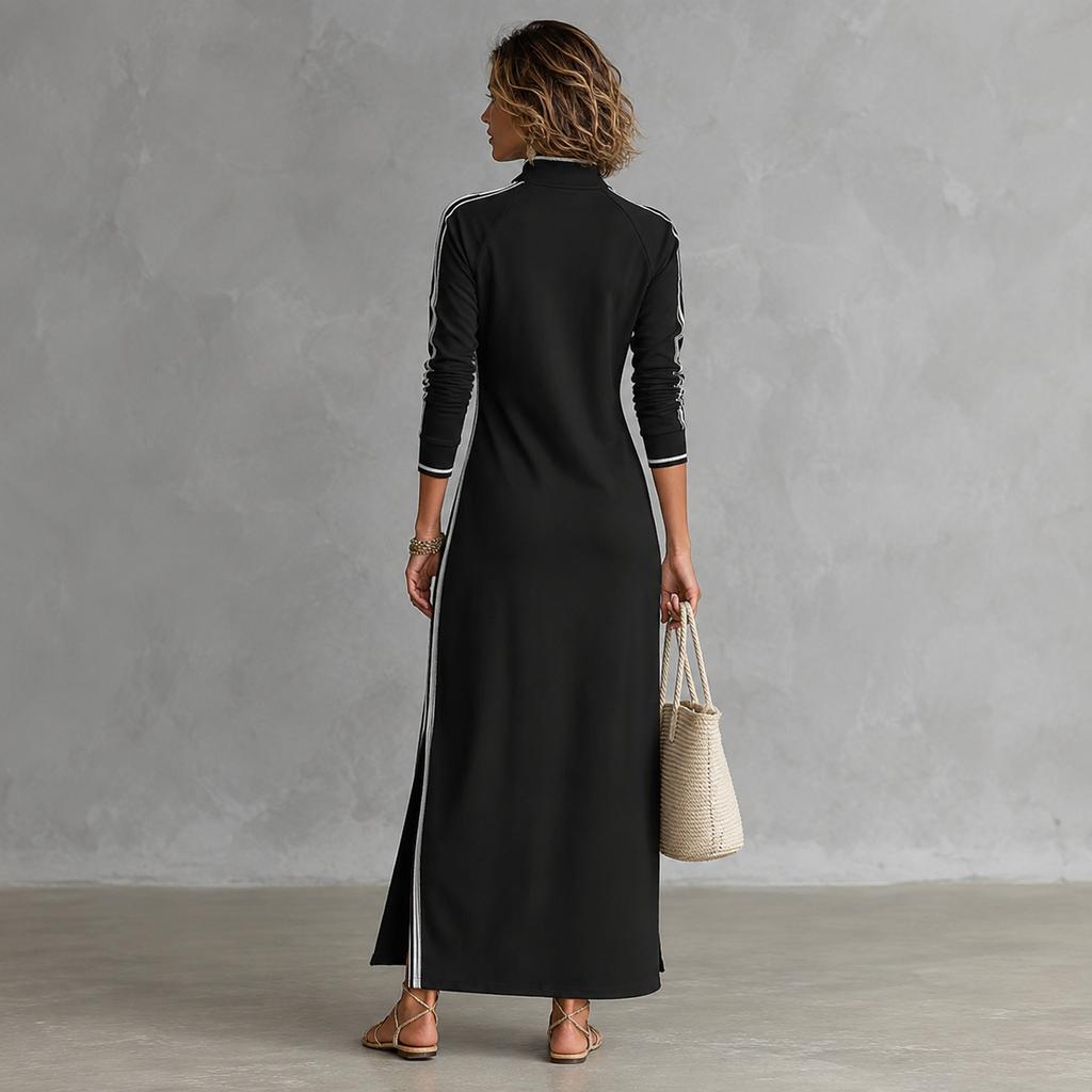 Damen Langarm-Hoodie-Kleid mit Paspelknopfleiste für Freizeit und Alltag