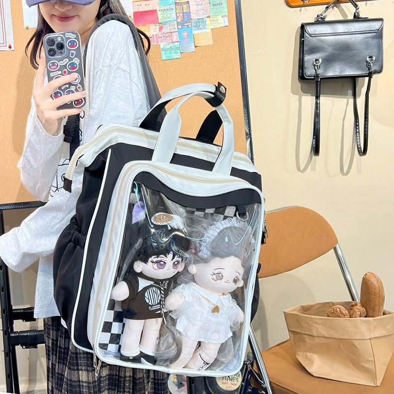 Transparent Doll Pain Bag Large Capacity Bar Backpack Female Student Schoolbag Dual-purpose 40cm Cotton
