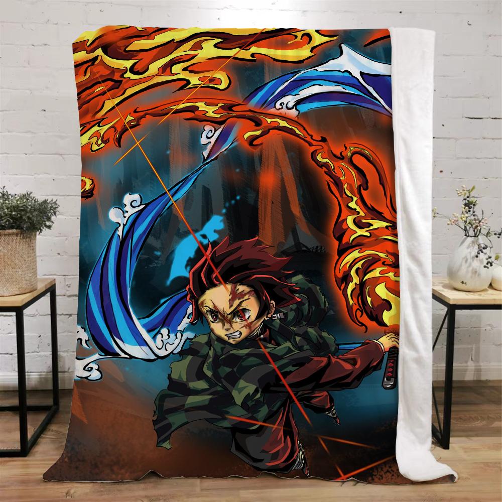 Demon Slayer Funny Blanket Bed Custom Blankets & Throw Microfiber Bedding Home and Decoration Beach Towel Knitted Plaid Knee Nap