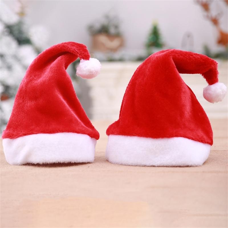 Soft Plush Santa Hats Classical Design Christmas Cap For Adult Kids Indoor Outdoor Holiday Party Gathering Headpiece