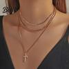 High-grade Texture Jewelry Layered Cross Necklace for Women Rhinestone Crystal