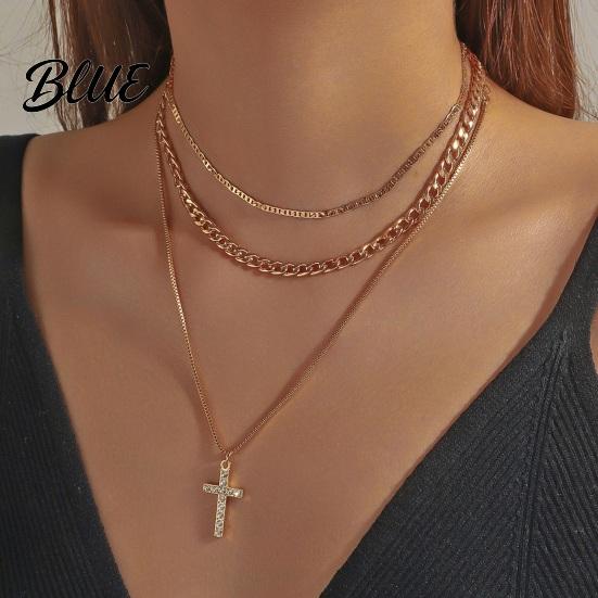 High-grade Texture Jewelry Layered Cross Necklace for Women Rhinestone Crystal