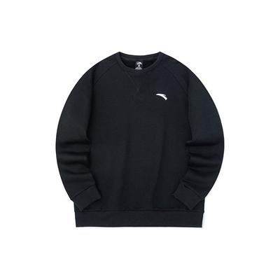 Anta Sports Lifestyle Series Solid Color Logo Round Neck Pullover Long Sleeve Sweatshirt Men Sweatshirt Black 952147768-2