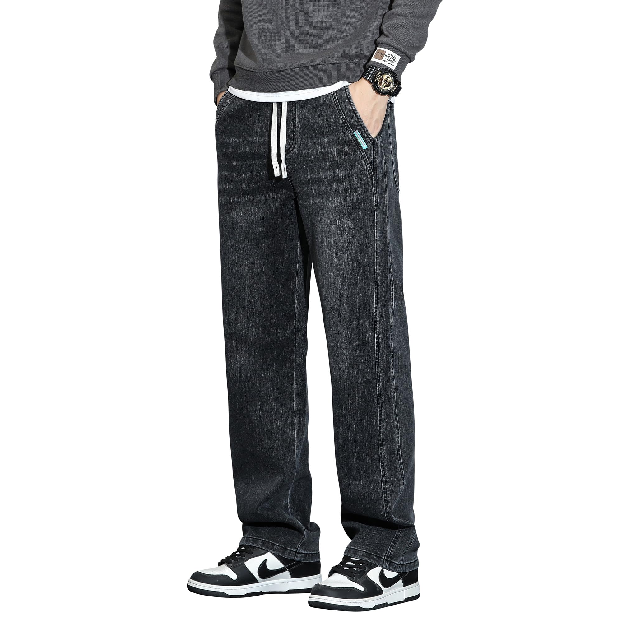 

W Wonyo Популярные брюки с потертостями Прямые джинсы стрейч стандартной посадки с эластичной удобной американской повседневной стильной винтажной моделью для и