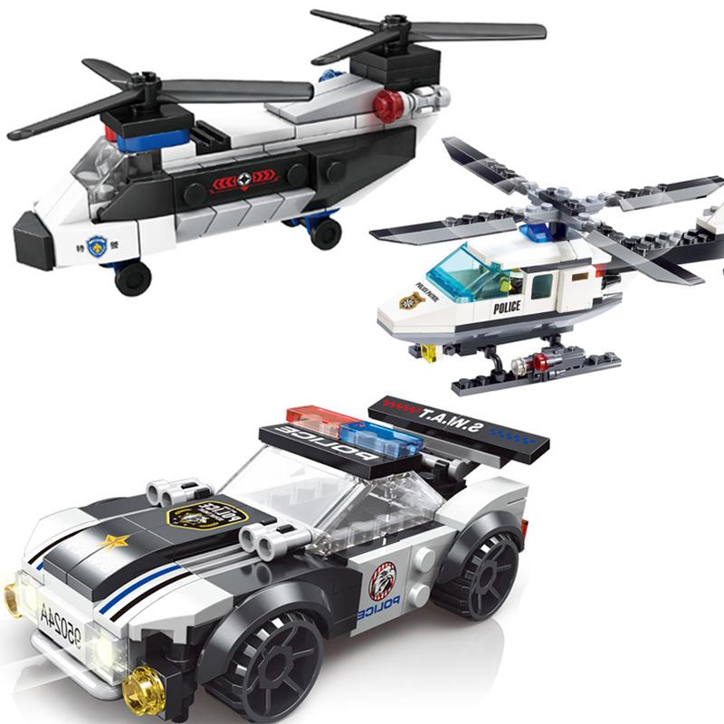 City Super Car Plane Police Dual-Rotor Helicopter Famous Car SWAT Building Blocks MOC Classic Model Bricks for Children Kits