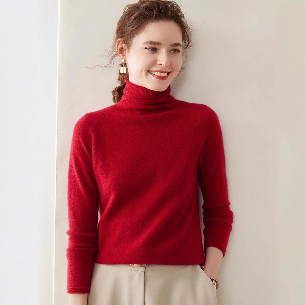 High-End Women's Loose Fit Cashmere Turtleneck Sweater with Rolled Edge