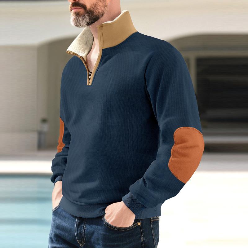 Autumn Winter Men's Half Zipper Patchwork Sweatshirts Long Sleeve Casual Fashion Hoodies Harajuku Fashion Pullovers Sweatshirt