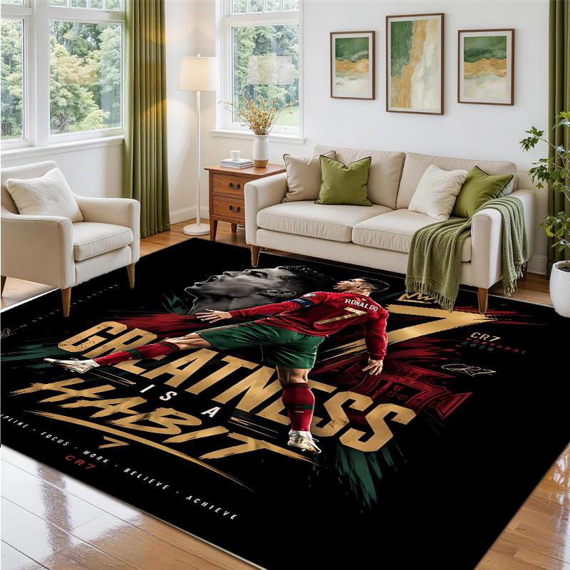 Cristiano Ronaldo Design Crystal Velvet Rug Soft Decorative Mat for Bedroom Entrance