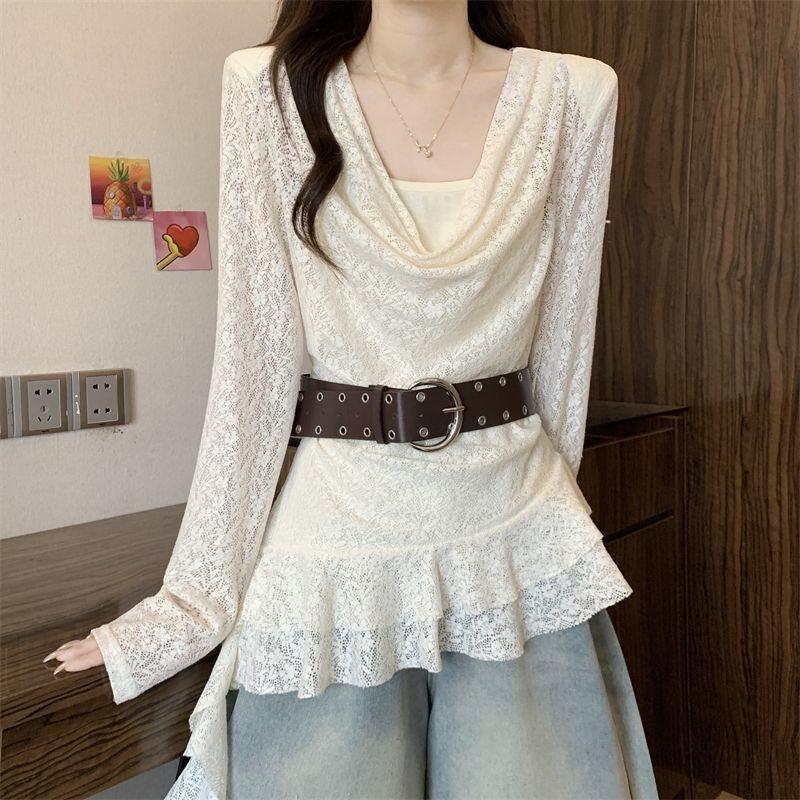 Private Style T Shirt With Lace And Asymmetrical Design For Spring
