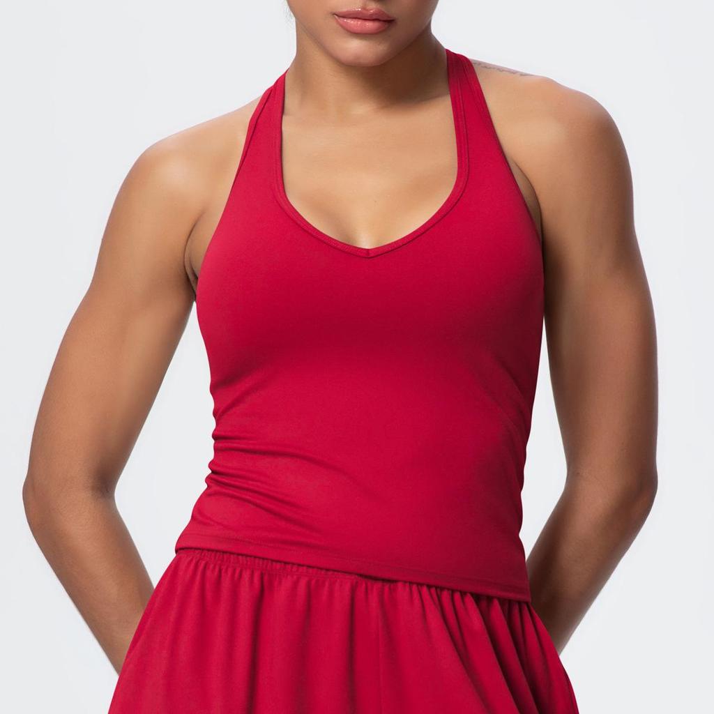 V-Neck Yoga Tank Top with Thin Straps and Stylish Open Back
