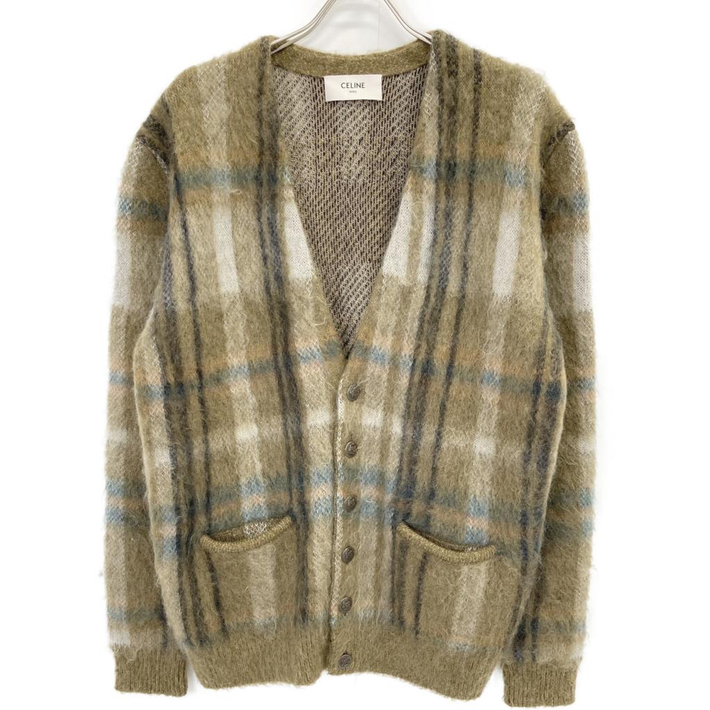 Celine 20AW 2A32J204L Khaki Brushed Mohair Check Cardigan Tops M khakiUsed