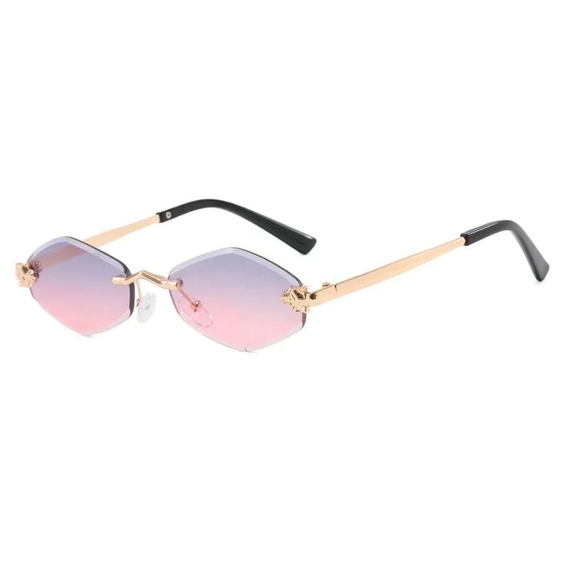 Vintage Rimless Rhombus Sunglasses Women For Men Luxury Brand Designer Popular Punk Hip Hop Metal Leopard Head Sun Glasses