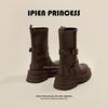 2025 New Women's British Style Martin Boots - Brown Retro Mid-Calf, Perfect for Early Autumn with Skirts