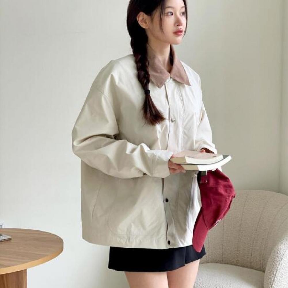 New Arrivals Open Run Oversized Corduroy Collar Zip Up Jacket