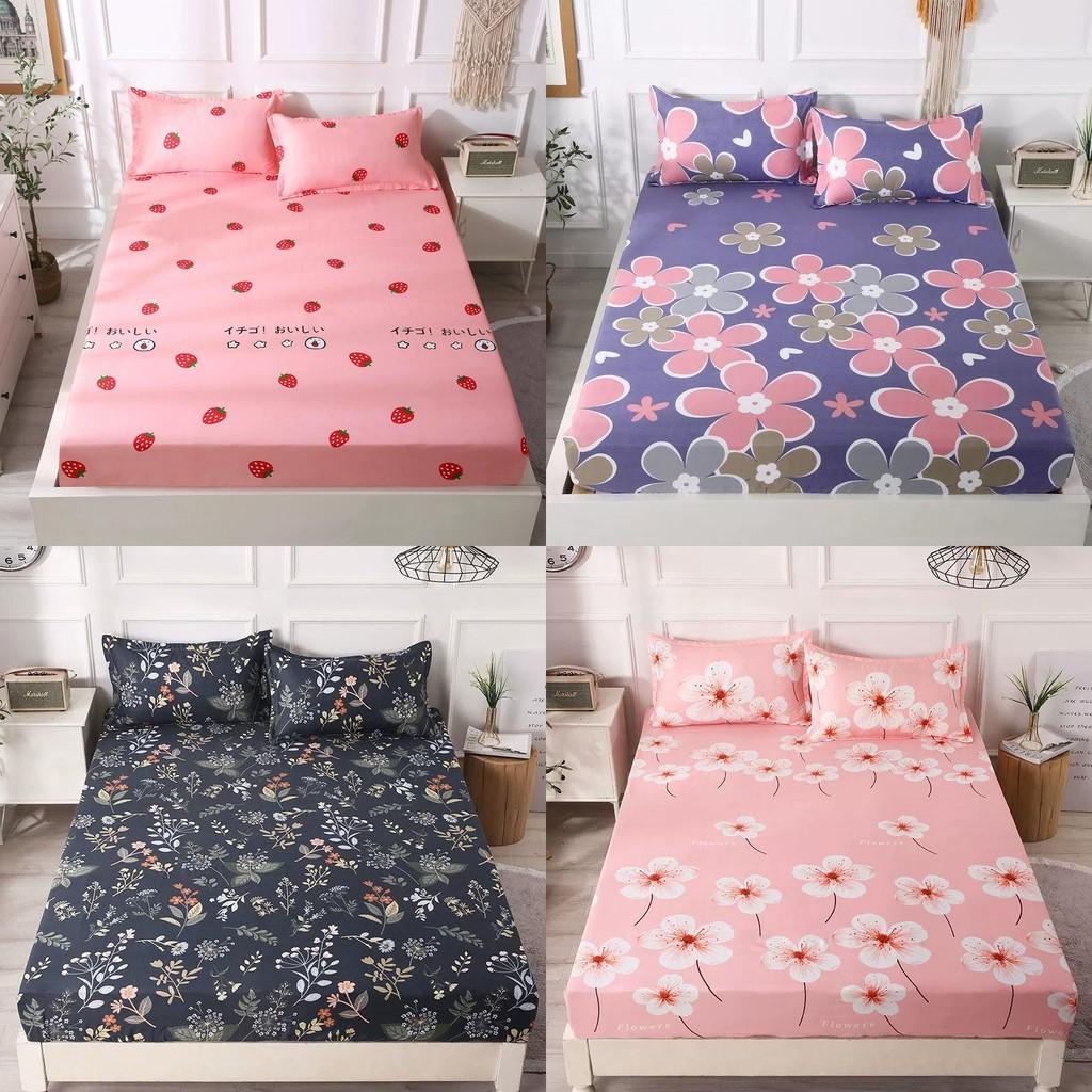 Print Flower Strawberry Bed Cover Dustproof Fabric Bedspread Protective Mattress