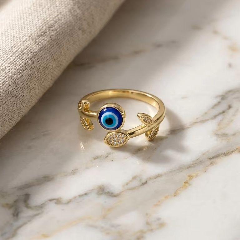 Lucky Blue Evil Eye Open Rings for Women Light Luxury Shiny Cubic Zirconia Copper Rings Trendy Wedding Aesthetic Jewelry Gifts