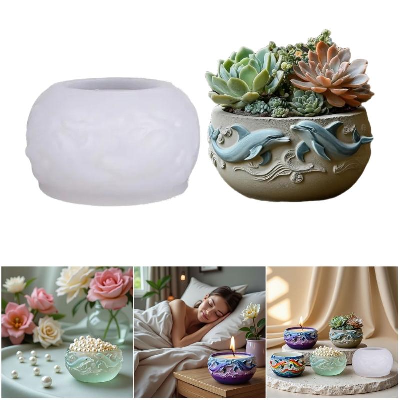 Creative Dolphin Pattern Silicone Planter Mold Flowerpot Moulds for Resin Jewelry Crafting and Succulent Decorations